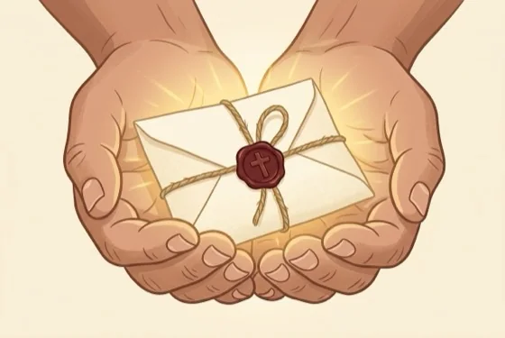 A sealed prayer held in cupped hands